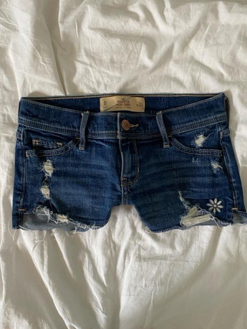 Hollister Low Rise Distressed Dark Blue Denim Cutoff Shorts